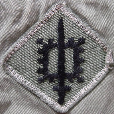 Subdued version of the 18th Engineer Brigade shoulder sleeve insignia.