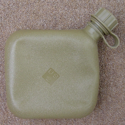 Type I (blow molded in one piece) 2-Quart collapsible canteen bladder manufactured by the Ideal Toy Company in 1969.