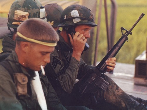 Soldiers of the 47th Infantry, 9th Infantry Division return from patrol aboard a Navy Air Cushioned Vehicle in the Mekong Delta.