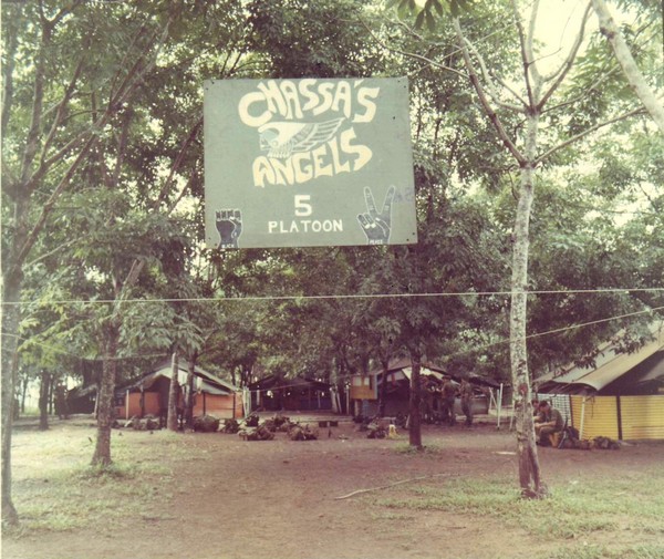 Sign of the 5th Platoon, Co ‘B’, 2nd Royal Australian Regiment, at Nui Dat in South Vietnam.