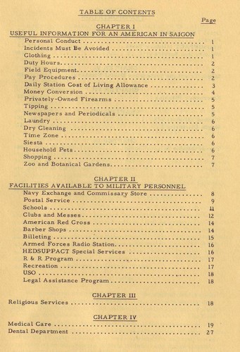 Contents page of the March 1965 issue of the Navy's Vietnam General Information Brochure.