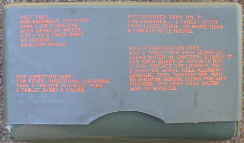 The sides of the survival kit’s plastic containers were printed with survival tips.