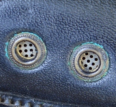 The first version DMS jungle boots had sunken brass drainage eyelets.