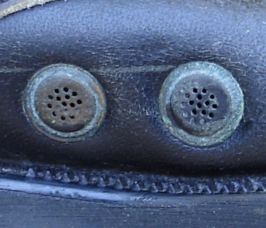 As with the 2nd pattern, the spike protective DMS boots had brass drainage eyelets that were set flush to the leather of the inside arch.