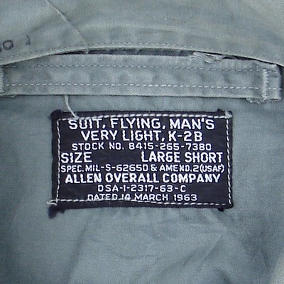 Label inside the USAF K-2B Flight Suit.
