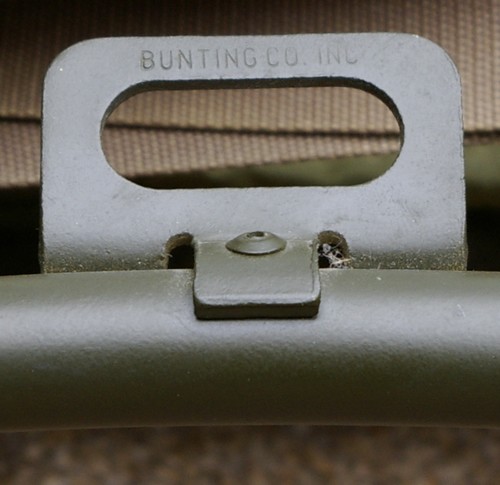 Manufacturer's stamp on the rifle strap bracket on the P66 Lightweight Rucksack frame.