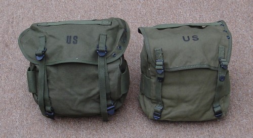 The M1961 field pack (left) was slightly larger than its M1956 predecessor (right).