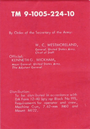 1970 dated M60 Operator's Manual back cover.