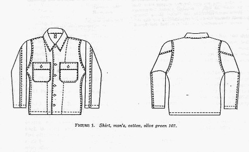 The Army's Utility Shirt produced under Military Specification MIL-S-3001C (17 October 1958) featured straight cut flaps and a low first button.