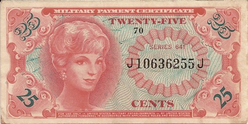 Front of the 641 series 25 Cents Military Payment Certficate.