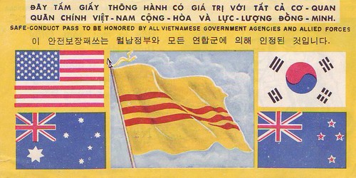 The first version of the Safe Conduct Pass featured the 5 flags of the Republic of Vietnam, the U.
