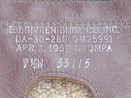 The manufacturer and contract details were stamped inside the Tropical Combat Boot.