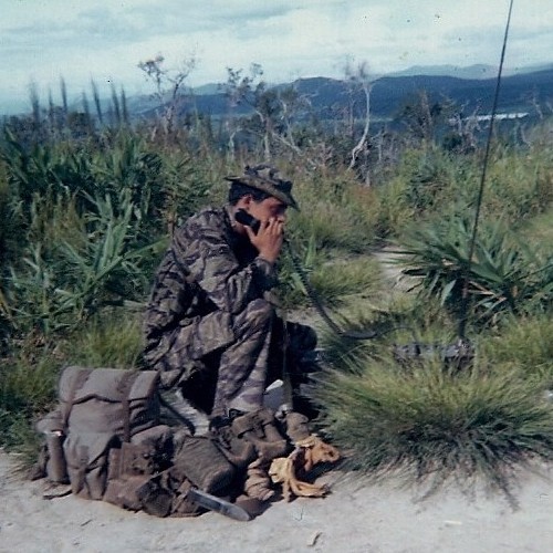 Special Mission Force (SMF) member Clay Curtis tries to radio a USAF Forward Air Controller (Covey) whilst on an operation in the tri-border region.