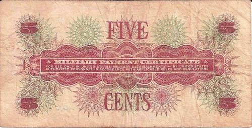 Back of the 661 series 5 Cents MPC.