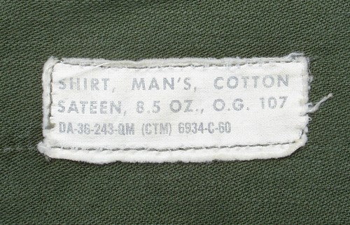 P58 Utility Shirt nomenclature and contract label.