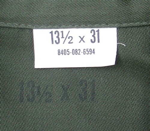 The P63 Utility Shirt size label gave details of both the neck size and sleeve length.